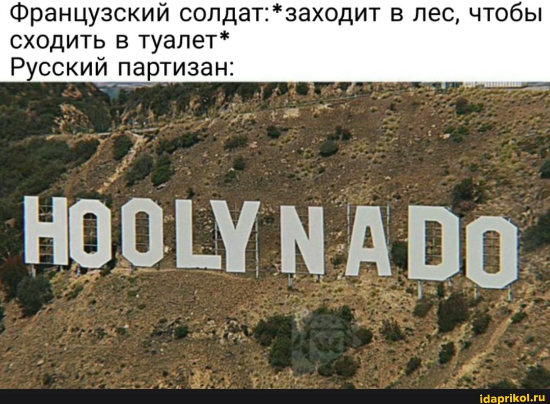 Французский солдат: заходит в лес, чтобы
НОУ
сходить в туалет*
Русский партизан: