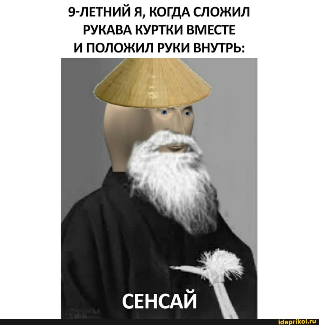 9-ЛЕТНИЙ Я, КОГДА СЛОЖИЛ РУКАВА КУРТКИ ВМЕСТЕ И ПОЛОЖИЛ РУКИ ВНУТРЬ:
СЕНСАЙ