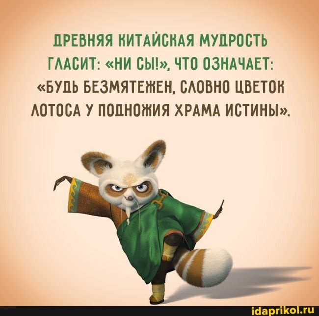 ПРЕВНЯЯ КИТАЙСКАЯ МУПРОСТЬ ГЛАСИТ: "НИ СЫ!", ЧТО ОЗНАЧАЕТ:
"БУДЬ БЕЗМЯТЕЖЕН, СЛОВНО ЦВЕТОН ЛОТОСА У ПОПНОЖИЯ ХРАМА ИСТИНЫ".
