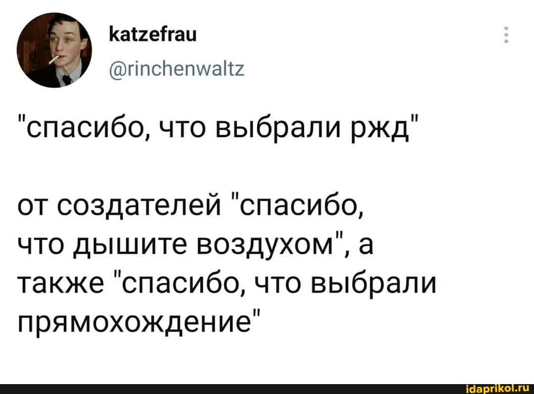"спасибо, что выбрали ржд" от создателей "спасибо, что дышите воздухом", а также "спасибо, что выбрали прямохождение"