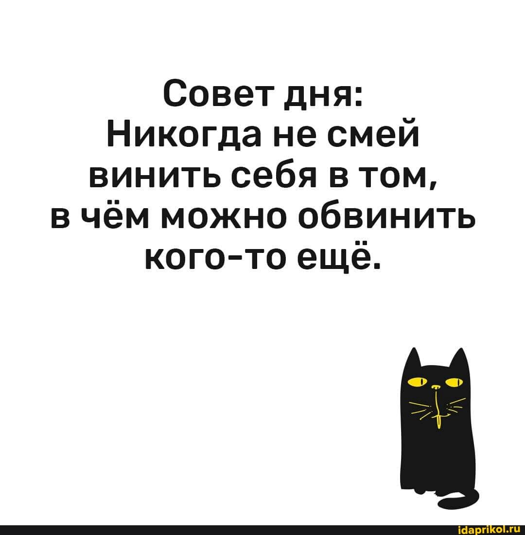 Совет дня:
Никогда не смей винить себя в том,
в чём можно обвинить кого-то ещё.