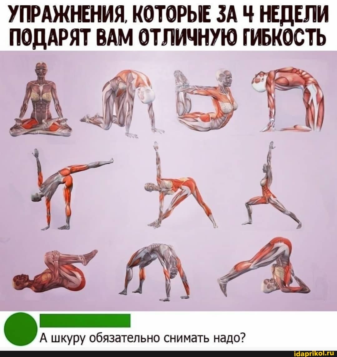 УПРАЖНЕНИЯ, КОТОРЫЕ ЗА Ч НЕДЕЛИ ПОДАРЯТ ВАМ ОТЛИЧНУЮ ГИБКОСТЬ
шкуру обязательно снимать надо?