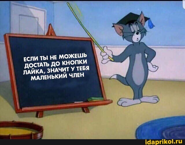 ЕСЛИ ТЫ НЕ
МОЖЕШЬ
СТАТЬ ДО КНОПКИ
ЛАЙКА, ЗНАЧИТ У ТЕБЯ
МАЛЕНЬКИЙ ЧЛЕН
