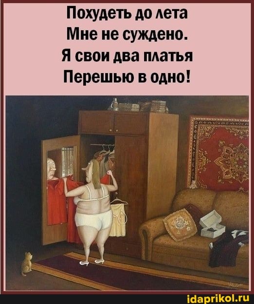 Похудеть до лета
Мне не суждено.
Я свои два платья
Перешью в одно!