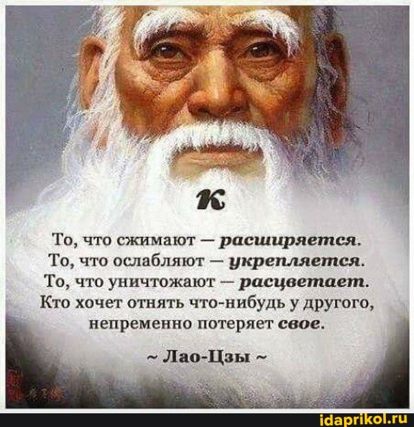 То, что сжимают расширяется.
То, что
ослабляют
укрепляется.
То, что уничтожают расцветает.
Кто хочет отнять
что-нибудь у другого,
непременно потеряет свое.