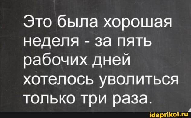 Это была хорошая неделя - за пять рабочих дней хотелось уволиться только три раза.