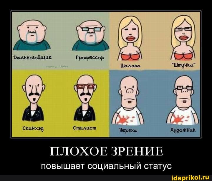 Фальновойщик Профессор
Шалава.
Стилист
ПЛОХОЕ ЗРЕНИЕ
повышает социальный статус