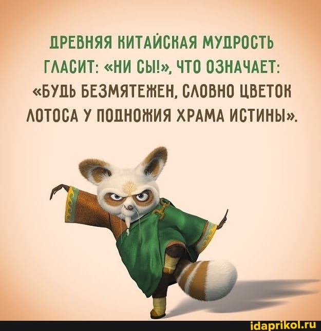 ПРЕВНЯЯ КИТАЙСКАЯ МУПРОСТЬ ГЛАСИТ: "НИ СЫ!", ЧТО ОЗНАЧАЕТ:
"БУДЬ БЕЗМЯТЕЖЕН, СЛОВНО ЦВЕТОН ЛОТОСА У ПОПНОЖИЯ ХРАМА ИСТИНЫ".