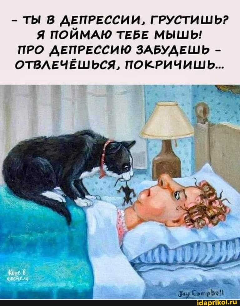- ТЫ В ДЕПРЕССИИ, ГРУСТИШЬ?
Я ПОЙМАЮ ТЕБЕ МЫШЬ!
ПРО ДЕПРЕССИЮ ЗАБУДЕШЬ -
ОТВЛЕЧЁШЬСЯ, ПОКРИЧИШЬ...