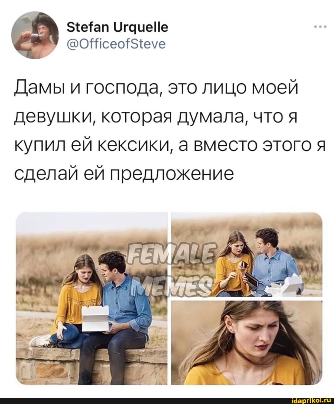 Дамы и господа, это лицо моей девушки, которая думала, что я купил ей кексики, а вместо этого я сделай ей предложение