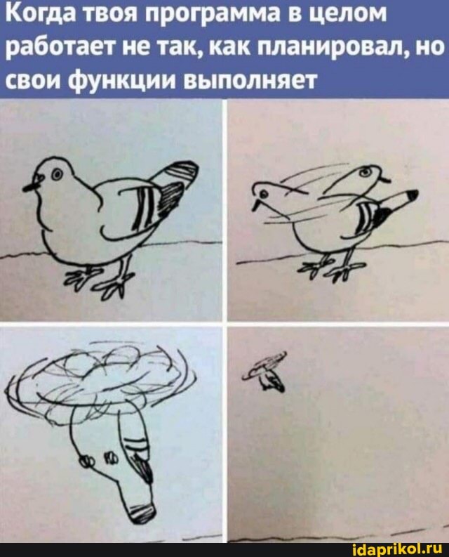 Когда твоя программа в целом работает не так, как планировал, но свои функции выполняет