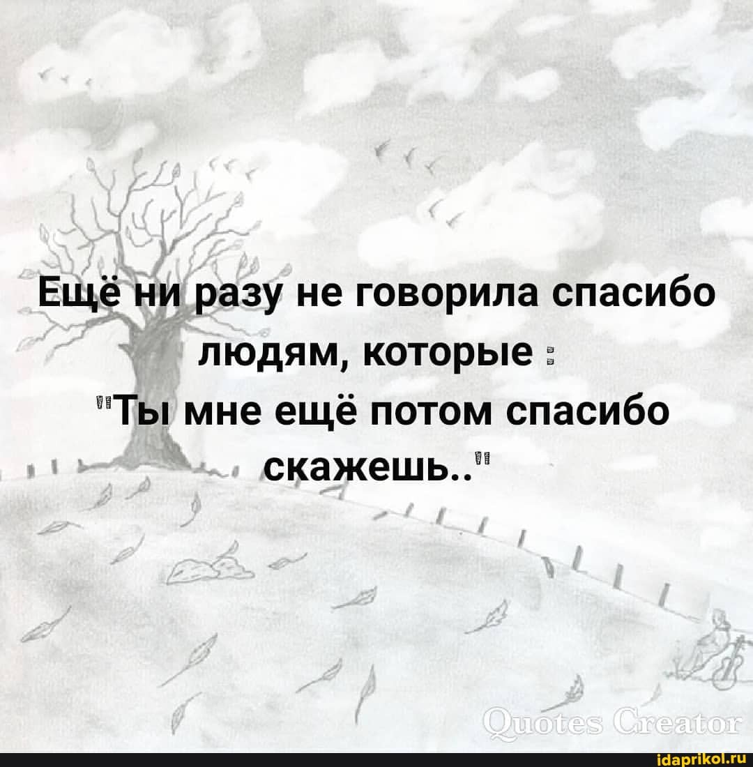 Ещё ни разу не говорила спасибо людям, которые
"Ты мне ещё потом спасибо скажешь..."
Суемог