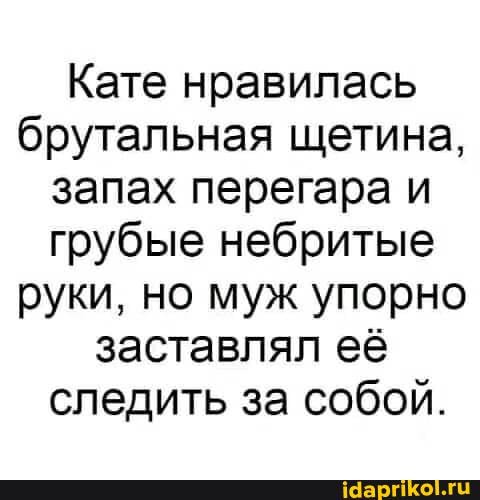 Кате нравилась брутальная щетина, запах перегара и грубые небритые руки, но муж упорно заставлял её следить за собой.