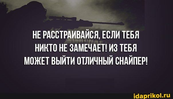 НЕ РАССТРАИВАЙСЯ, ЕСЛИ ТЕБЯ НИКТО НЕ ЗАМЕЧАЕТ! ИЗ ТЕБЯ МОЖЕТ ВЫЙТИ ОТЛИЧНЫЙ СНАЙПЕР!