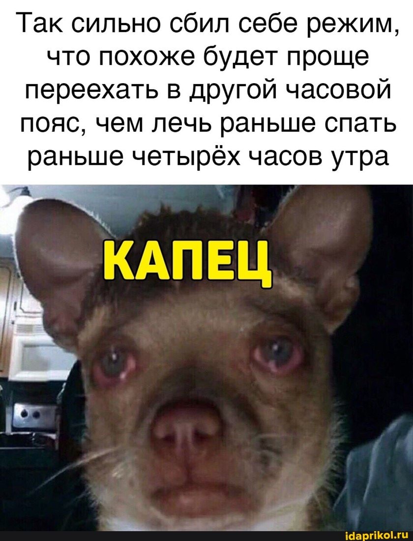 Так сильно сбил себе режим, что похоже будет проще переехать в другой часовой пояс, чем лечь раньше спать
раньше четырёх часов утра