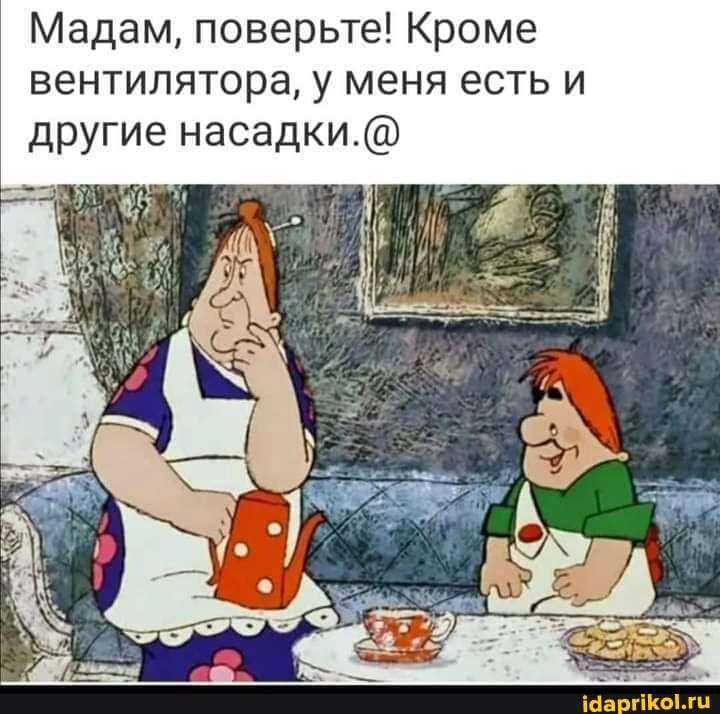 Мадам, поверьте! Кроме вентилятора, у меня есть и другие насадки.