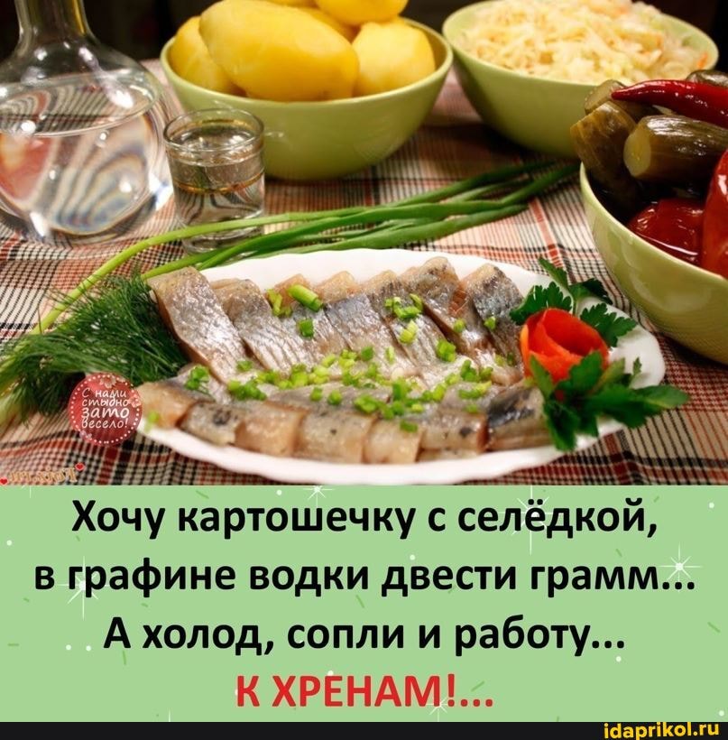 Хочу картошечку селёдкой, в графине водки двести грамм...
А холод, сопли и работу...