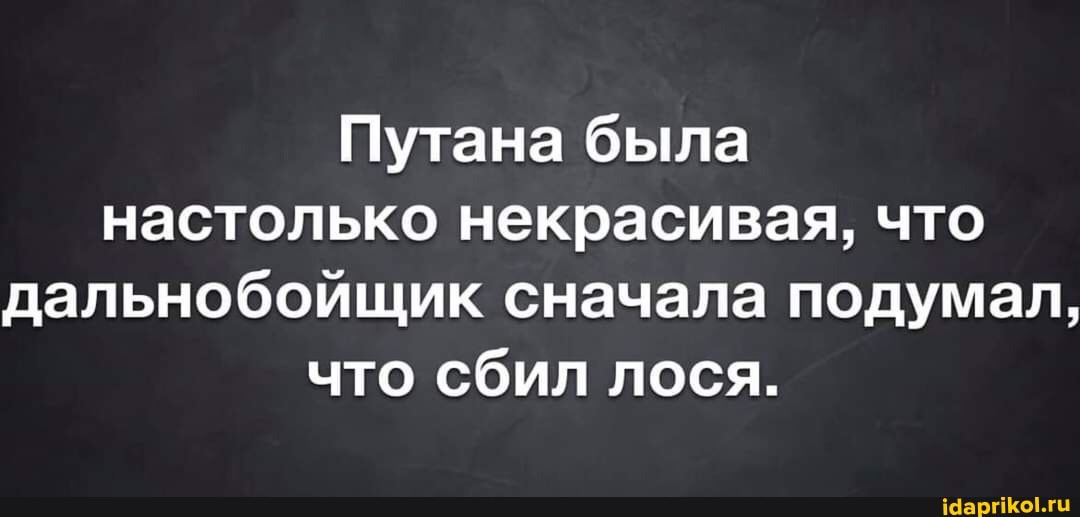 Путана была настолько некрасивая, что дальнобойщик сначала подумал, что сбил лося.