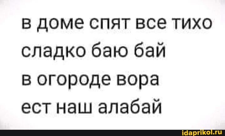 доме спят все тихо сладко баю бай
в огороде вора
ест наш алабай