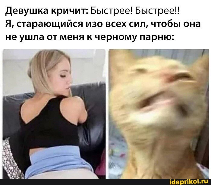 Девушка кричит: Быстрее! Быстрее!!
Я, старающийся изо всех сил, чтобы она не ушла от меня к черному парню: