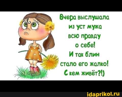 Вчера выслушала из уст мужа всю правду
о себе!
И так блин стало его жалко!
Скем живёт?!)