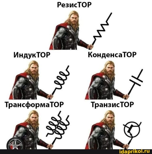 РезисТОР
ИндукТОР КонденсаТОР ТрансформаТОР ТранзисТОР