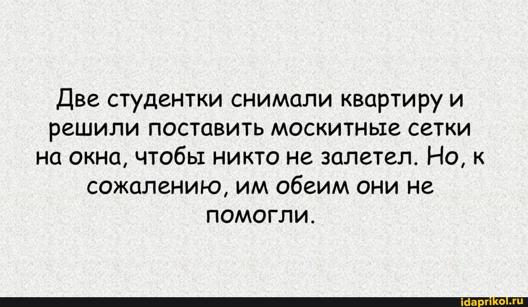 Две студентки снимали квартиру и решили поставить москитные сетки на окна, чтобы никто не залетел. Но, к сожалению, им обеим они не помогли.