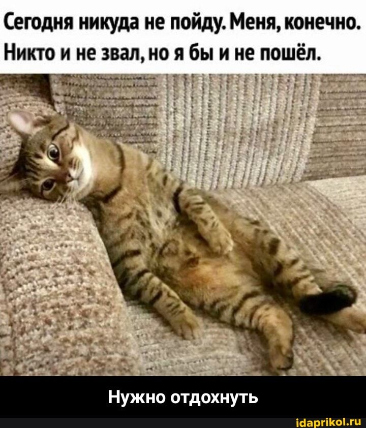 Сегодня никуда не пойду. Меня, конечно.
Никто и не звал, но я бы и не пошёл.
Нужно отдохнуть - Нужно отдохнуть