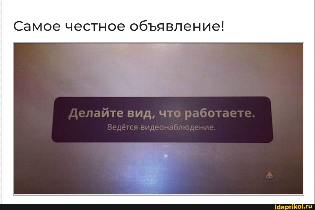 Самое честное обявление!
Делайте вид, ч аботаете.
Ведётся видео ие
