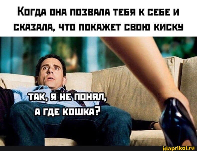 КогдА ОНА ПОЗВАЛА ТЕБЯ К СЕБЕ И СКАЗАЛА, ЧТО ПОКАЖЕТ СВОЮ КИСКУ
ТАК, НЕ ПОНЯЛ,
ГДЕ КОШКА?