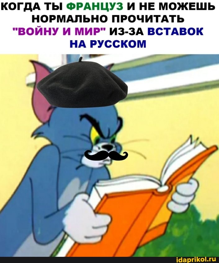 КОГДА ТЫ ФРАНЦУЗ И НЕ МОЖЕШЬ НОРМАЛЬНО ПРОЧИТАТЬ
"ВОЙНУ И МИР" ИЗ-ЗА ВСТАВОК НА РУССКОМ