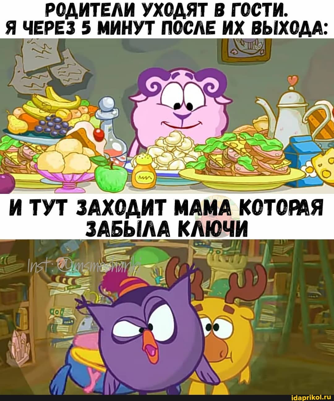 РОДИТЕЛИ УХОДЯТ В ГОСТИ.
ЧЕРЕЗ 5 МИНУТ ПОСЛЕ ИХ ВЫХОДА:
И ТУТ ЗАХОДИТ МАМА КОТОРАЯ ЗАБЫЛА КЛЮЧИ