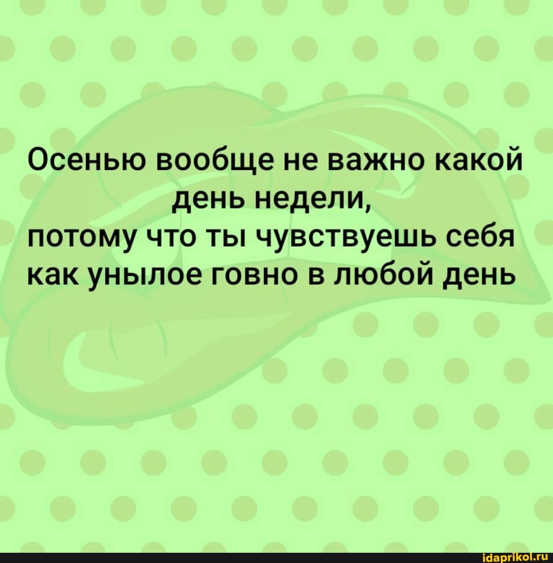 Осенью вообще не важно какой день недели,
потому что ты чувствуешь себя
как унылое говно в любой день