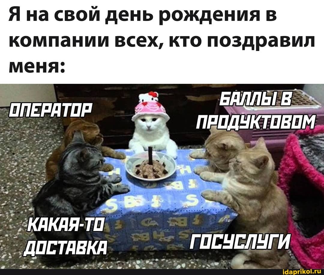 Я на свой день рождения в компании всех, кто поздравил
меня:
ОПЕРЯТОН ПРОДУКТОВОМ КАКАЯ-ТП
ДОСТАВКА ГОСУЕСЛУГИ