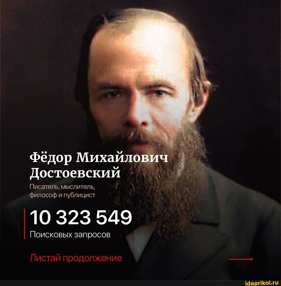 Фёдор Михайлб
Достоевский
Писатель, мыслитель, философ и публицист
10 323 549
Поисковых запросов