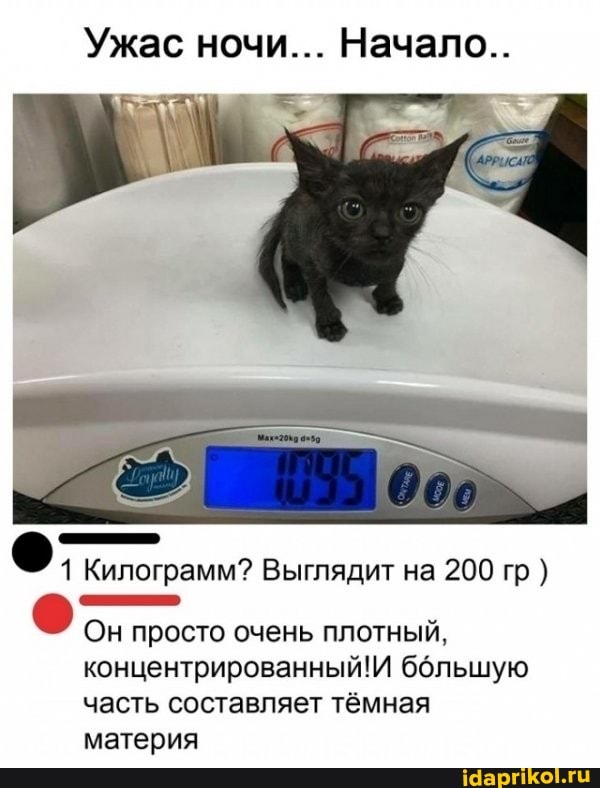 Ужас ночи... Начало..
1 Килограмм? Выглядит на 200 гр
Он просто очень плотный, большую часть составляет тёмная материя