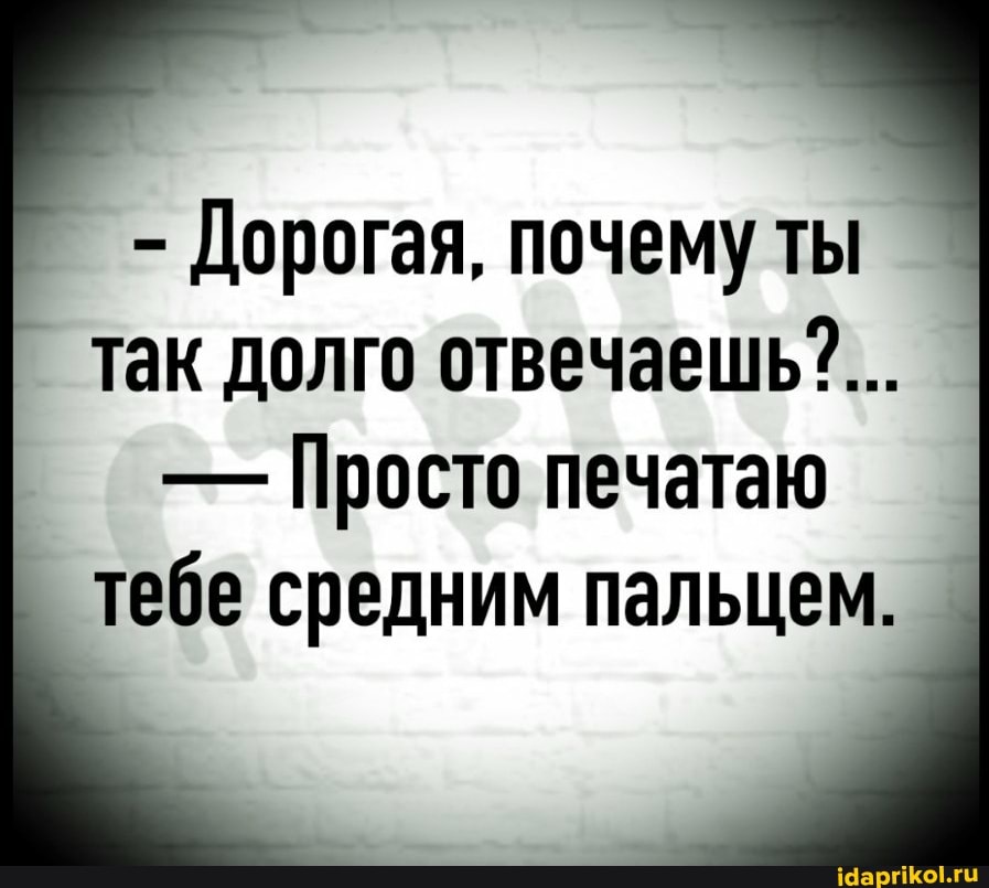 - Дорогая, почему ты так долго отвечаешь?...
- Просто печатаю тебе средним пальцем.