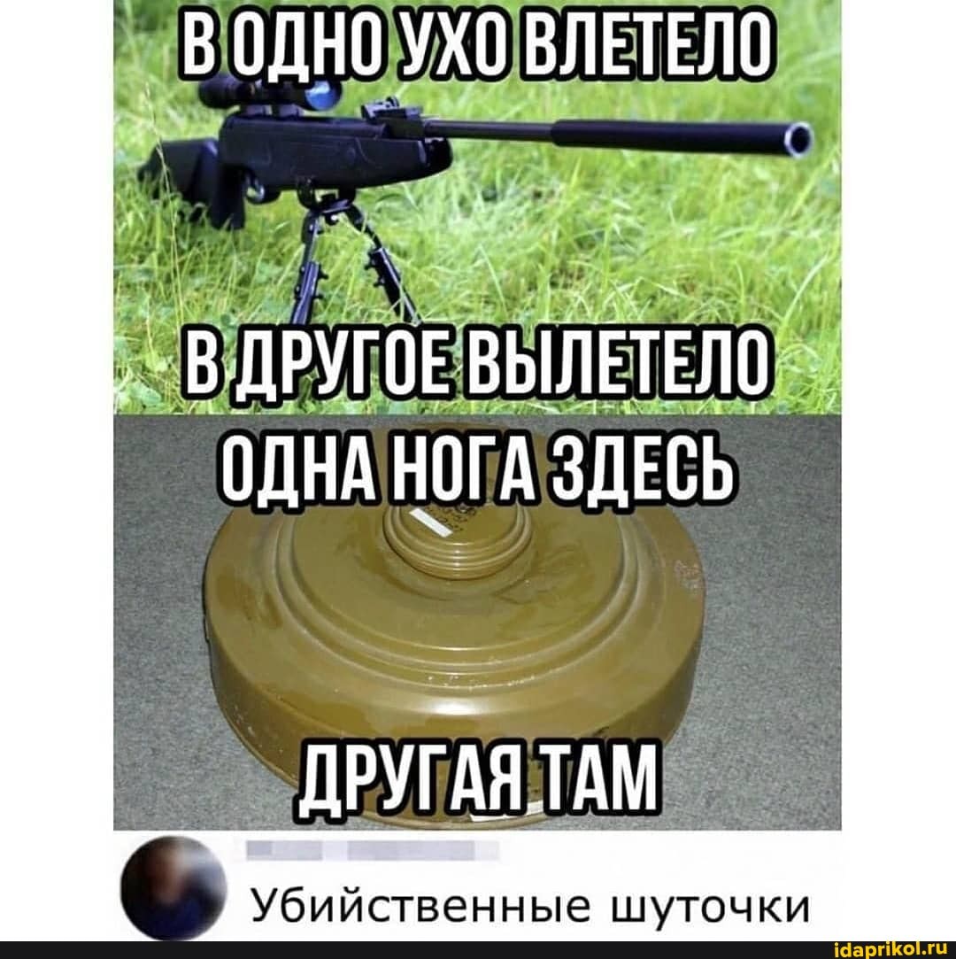 В ОДНО УХО ВЛЕТЕЛО
В ДРУГОЕ ВЫЛЕТЕЛО ОДНА НОГА ЗДЕСЬ
ДРУГАЯ ТАМ
Убийственные шуточки