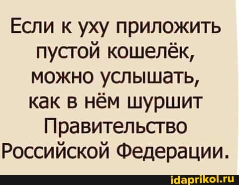 Если к уху приложить пустой кошелёк, можно услышать, как в нём шуршит
Правительство
Российской Федерации.
