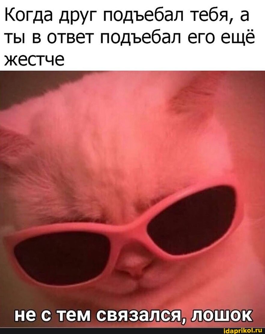 Когда друг подъебал тебя, а
ты в ответ подъебал его ещё
жестче
не с тем связался, лошок