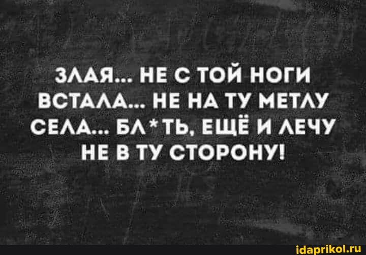 ЗЛАЯ... НЕ С ТОЙ НОГИ ВСТАЛА... НЕ НА ТУ МЕТЛУ СЕЛА... БЛ*ТЬ, ЕЩЕ ЛЕЧУ НЕ В ТУ СТОРОНУ!