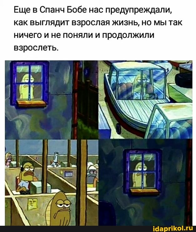 Еще в Спанч Бобе нас предупреждали, как выглядит взрослая жизнь, но мы так ничего и не поняли и продолжили взрослеть.