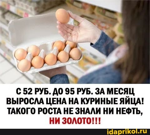 52 РУБ. ДО 95 РУБ. ЗА МЕСЯЦ,
ВЫРОСЛА ЦЕНА НА КУРИНЫЕ ЯЙЦА!
ТАКОГО РОСТА НЕ ЗНАЛИ НИ НЕФТЬ,
НИ Золото!!!