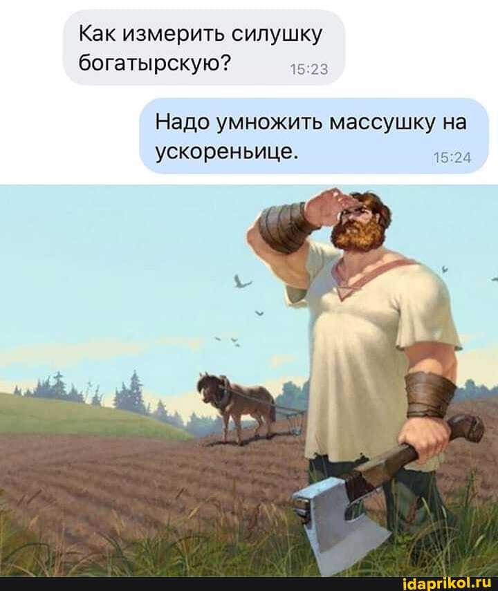 Как измерить силушку богатырскую?
Надо умножить массушку на ускореньице.