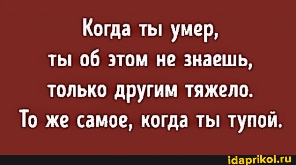 Когда ты умер, ты об этом не знаешь, только другим тяжело.
То же самое, когда ты тупой.