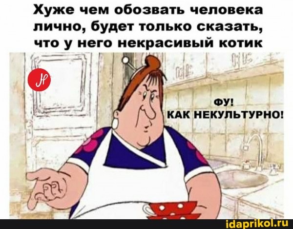 Хуже чем обозвать человека лично, будет только сказать, что него некрасивый котик
ФУ!
КАК НЕКУЛЬТУРНО!