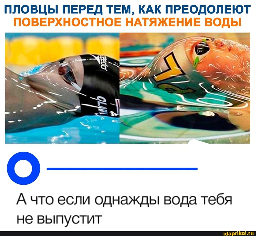 ПЛОВЦЫ ПЕРЕД ТЕМ, КАК ПРЕОДОЛЕЮТ ПОВЕРХНОСТНОЕ НАТЯЖЕНИЕ = ВОДЫ
А что если однажды вода тебя не выпустит