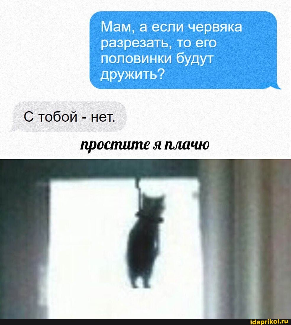 Мам, а если червяка
разрезать, то его
половинки будут
дружить?
простите я плачю