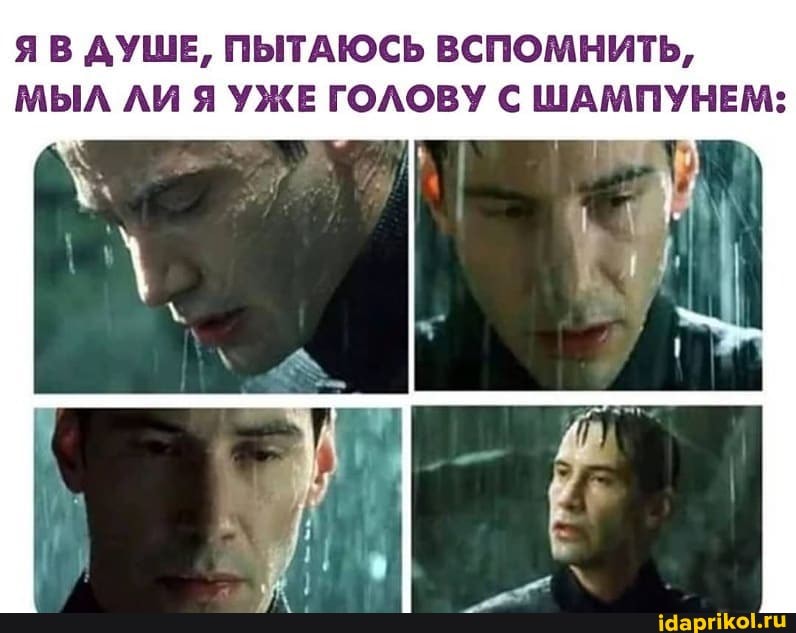 ЯВ ДУШЕ, ПЫТАЮСЬ ВСПОМНИТЬ,
МЫЛ ЛИ Я УЖЕ ГОЛОВУ С ШАМПУНЕМ: