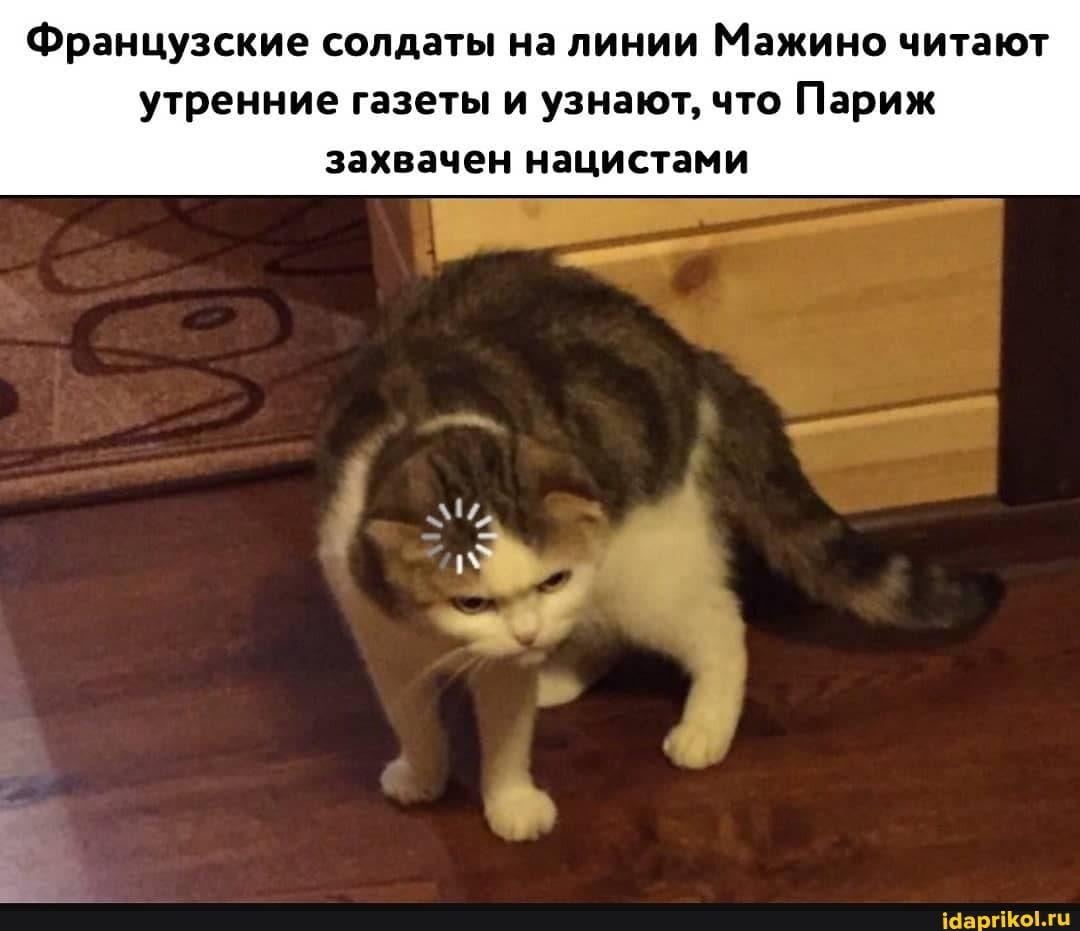 Французские солдаты на линии Мажино читают
утренние газеты и узнают, что Париж
захвачен нацистами